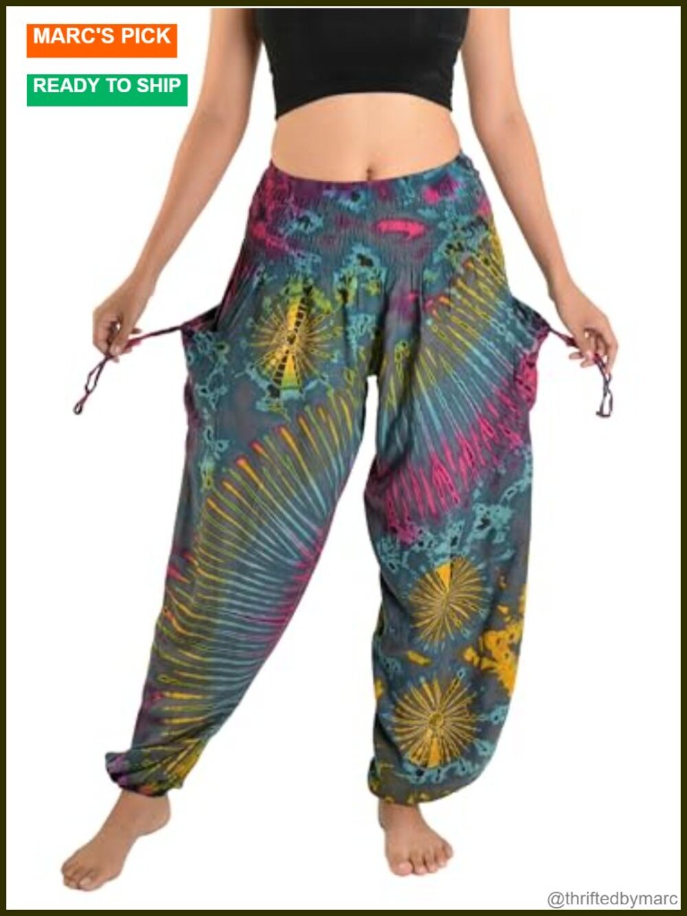 Women's Tie Dye Harem Yoga Pants with Pockets, High Rise Boho Palazzo Pants,